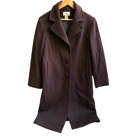 L.L. Bean NEW Chocolate Brown Classic 100% Lambswool Polo Coat - Picture 1 of 8